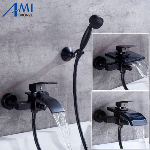 black bronze brushed luxury bathroom great waterfall bathtub faucet brass mixer glass spout with hand shower head sets
black bronze brushed luxury bathroom great waterfall bathtub faucet brass mixer glass spout with hand shower head sets