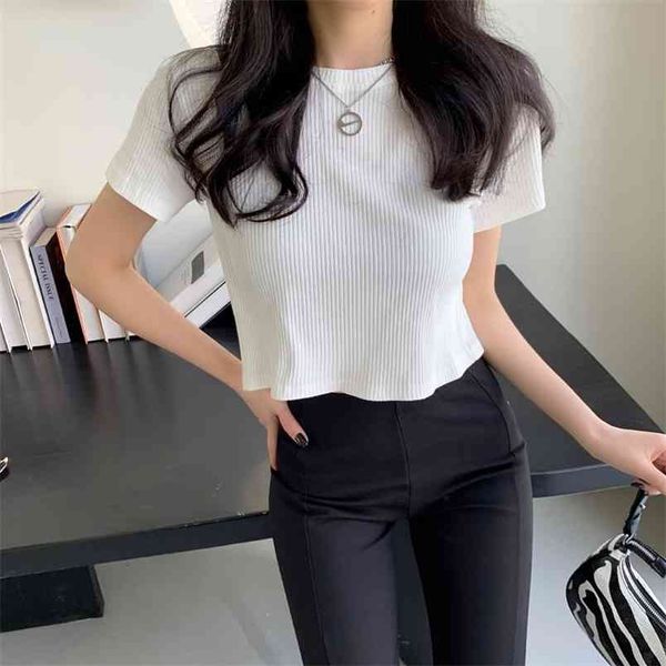 summer tight the rib-knitted plain t-shirt short women's short sleeves women 210507, White
summer tight the rib-knitted plain t-shirt short women's short sleeves women 210507, White