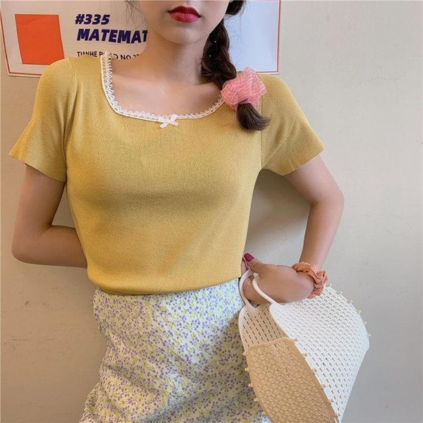 women's t-shirt bare midriff fashion girl summer knitted jacket slim short clothes women sleeve o-neck t shirt, White
women's t-shirt bare midriff fashion girl summer knitted jacket slim short clothes women sleeve o-neck t shirt, White