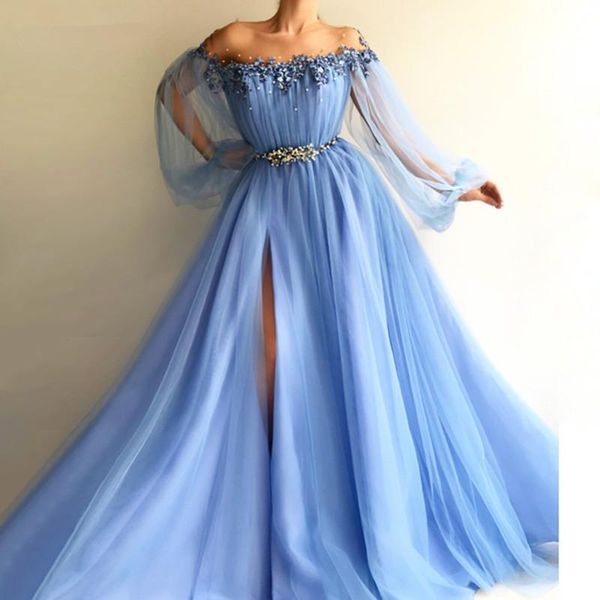 party dresses blue muslim evening a-line long sleeves tulle lace pearls slit islamic dubai saudi arabic formal gown, White;black
party dresses blue muslim evening a-line long sleeves tulle lace pearls slit islamic dubai saudi arabic formal gown, White;black