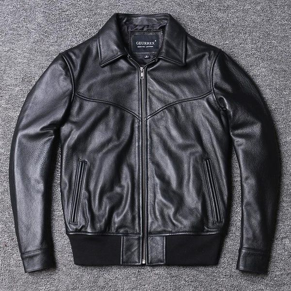 men's leather & faux 2022 genuine jacket natural cowhide coat short fit lapel baseball suit clothing, Black
men's leather & faux 2022 genuine jacket natural cowhide coat short fit lapel baseball suit clothing, Black