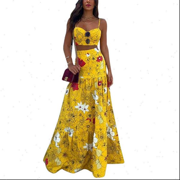 floral print spaghetti strap womens dresses hollow out crop high waist elastic long skirts two pieces set female fashion, White
floral print spaghetti strap womens dresses hollow out crop high waist elastic long skirts two pieces set female fashion, White