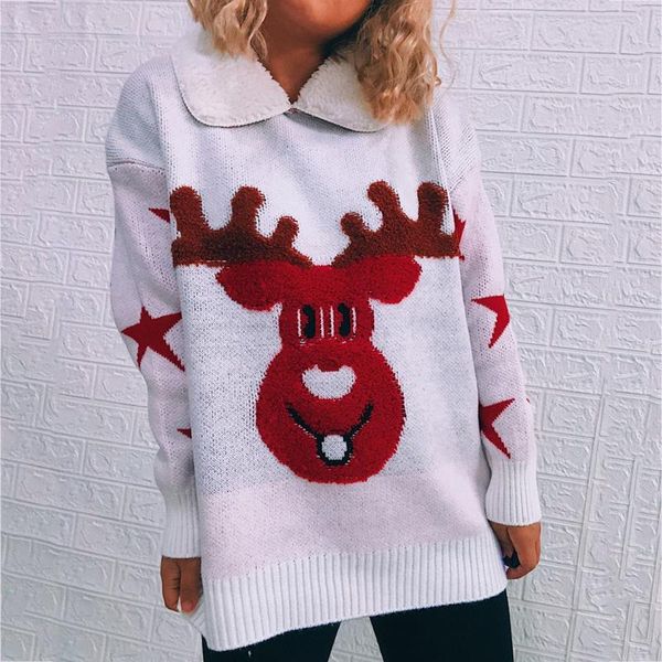 women's sweaters christmas elk print sweater lapel cartoon pullover lazy harajuku women knit streetwear autumn winter oversized, White;black
women's sweaters christmas elk print sweater lapel cartoon pullover lazy harajuku women knit streetwear autumn winter oversized, White;black