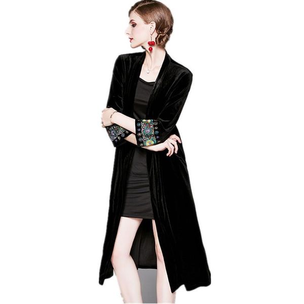 women's trench coats sleeve exquisite embroidery vintage velvet kimono women v neck mid long windbreaker coat outerwear, Tan;black
women's trench coats sleeve exquisite embroidery vintage velvet kimono women v neck mid long windbreaker coat outerwear, Tan;black