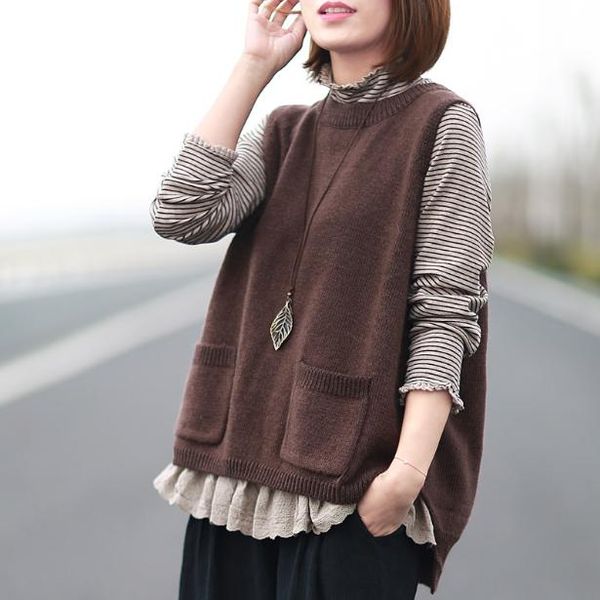 women's vests autumn style literary leisure loose large size solid color knit sweater vest ladies round neck pullover, Black;white
women's vests autumn style literary leisure loose large size solid color knit sweater vest ladies round neck pullover, Black;white