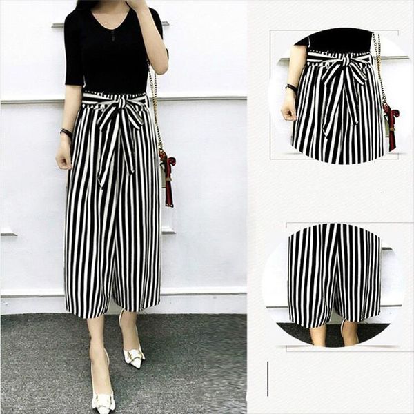 wide leg high culottes women pants summer loose waist trousers casual thin section and comfortable cropped, Black;white
wide leg high culottes women pants summer loose waist trousers casual thin section and comfortable cropped, Black;white