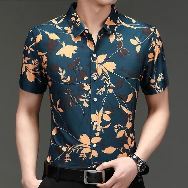 men's casual shirts 2021 summer high-end ice silk short-sleeved flower shirt non-iron floral loose camisas para hombre, White;black
men's casual shirts 2021 summer high-end ice silk short-sleeved flower shirt non-iron floral loose camisas para hombre, White;black