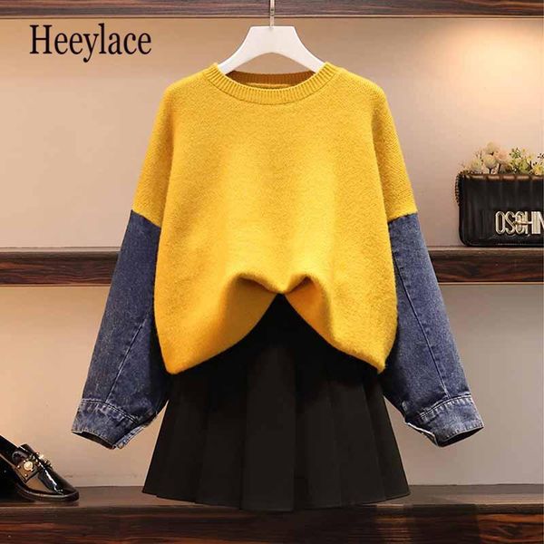 two piece dress large ladies knitted suit women sweater skirt suits denim pullover+mini set female autumn winter warm, White
two piece dress large ladies knitted suit women sweater skirt suits denim pullover+mini set female autumn winter warm, White