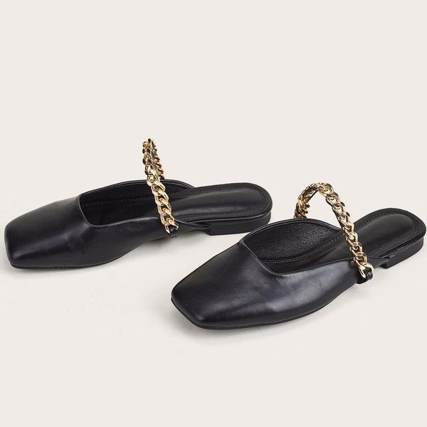 black beige square toe flat slippers women summer fashion metal chain slides slip on casual baotou mules shoes zapatos de mujer
black beige square toe flat slippers women summer fashion metal chain slides slip on casual baotou mules shoes zapatos de mujer