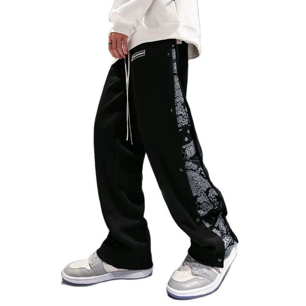 men's pants breasted sweatpants autumn hip hop bandana trousers patchwork straight loose wide leg draping casual 2021, Black
men's pants breasted sweatpants autumn hip hop bandana trousers patchwork straight loose wide leg draping casual 2021, Black
