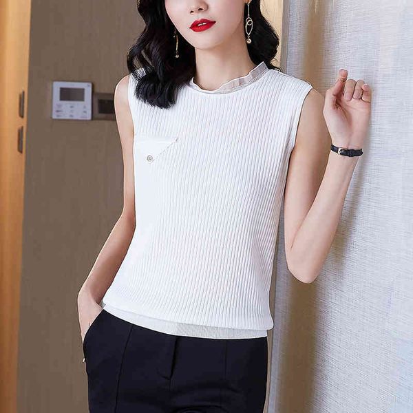 korean women's shirt knitted blouses for women sleeveless female white o-neck blouse woman basic 210427
korean women's shirt knitted blouses for women sleeveless female white o-neck blouse woman basic 210427