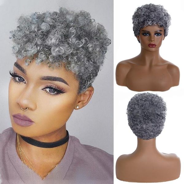 synthetic wigs short gray hair wig for women afro curly cosply party, Black
synthetic wigs short gray hair wig for women afro curly cosply party, Black