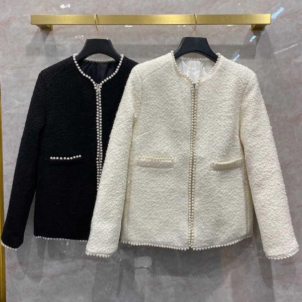 women's wool & blends designer arrival coat fashion pearls beading tweed ovecoat c706, Black
women's wool & blends designer arrival coat fashion pearls beading tweed ovecoat c706, Black