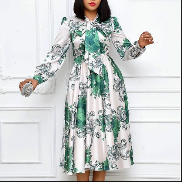 women dresses long sleeves printed with bowtie collar pleated high waist midi elegant ladies fashion african vestidos robes, Black;gray
women dresses long sleeves printed with bowtie collar pleated high waist midi elegant ladies fashion african vestidos robes, Black;gray