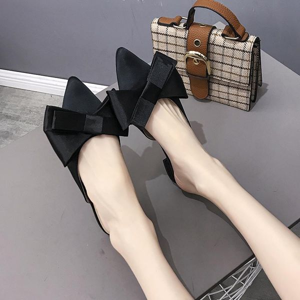 spring and summer women's shoes silk satin pointed bow tie slippers baotou flat heel sets semi, Black
spring and summer women's shoes silk satin pointed bow tie slippers baotou flat heel sets semi, Black