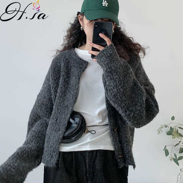 h.sa fall solid winter cardigans slimming elegance retro korean style knitted cardigan sweater coat for women 210716, White;black
h.sa fall solid winter cardigans slimming elegance retro korean style knitted cardigan sweater coat for women 210716, White;black