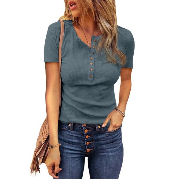 women's t-shirt women fashion short sleeve buttons stylish solid color for shopping daily wear, White
women's t-shirt women fashion short sleeve buttons stylish solid color for shopping daily wear, White