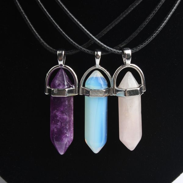 column necklace natural crystal pendant stone pendant leather necklace mens and womens fashion jewelry amulet, Silver
column necklace natural crystal pendant stone pendant leather necklace mens and womens fashion jewelry amulet, Silver