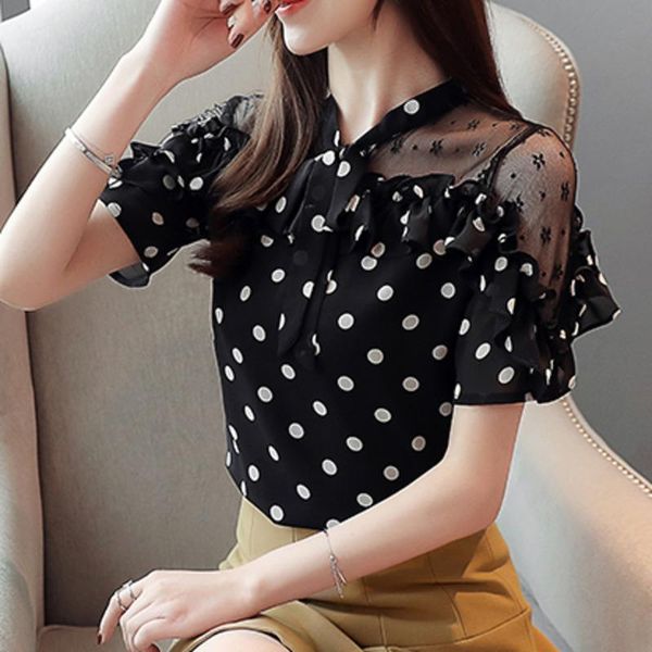 women's blouses & shirts afashion womens clothing 2021 short sleeve bow dot lace chiffon women blouse shirt and ladies, White
women's blouses & shirts afashion womens clothing 2021 short sleeve bow dot lace chiffon women blouse shirt and ladies, White