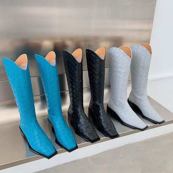 boots square toe women knee weave design black/blue/gray fashion knight booties back zipper flats heeled 35-39
boots square toe women knee weave design black/blue/gray fashion knight booties back zipper flats heeled 35-39