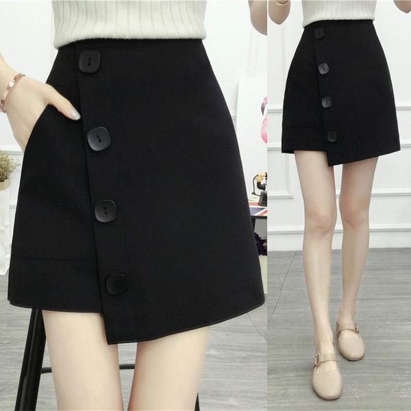 women's button decorate skirt spring summer high waist irregular casual shorts, White;black
women's button decorate skirt spring summer high waist irregular casual shorts, White;black