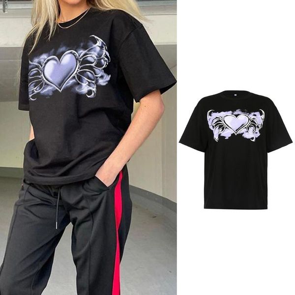 women's t-shirt women short sleeve o-neck gothic punk harajuku heart wing printed tunic casual oversized loose tee drop, White
women's t-shirt women short sleeve o-neck gothic punk harajuku heart wing printed tunic casual oversized loose tee drop, White