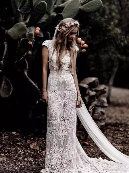 women's lace wedding dress v neck open back boho bridal gown for bride vestido de noiva mermaid bride dresses casamento mariage, White
women's lace wedding dress v neck open back boho bridal gown for bride vestido de noiva mermaid bride dresses casamento mariage, White
