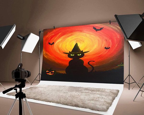 party decoration halloween pography backdrops thin black cat printed festival background decor backdrop po