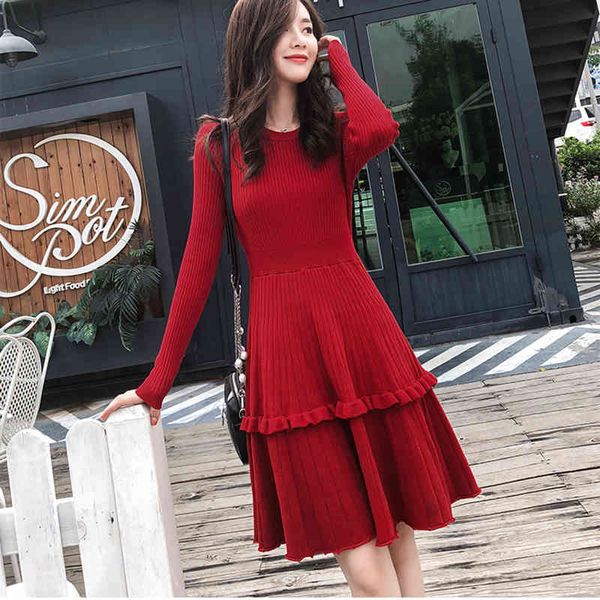dress women elegant o-neck long sleeve ruffles sweater autumn winter female a line knee-length knitted p-159, Black;gray
dress women elegant o-neck long sleeve ruffles sweater autumn winter female a line knee-length knitted p-159, Black;gray