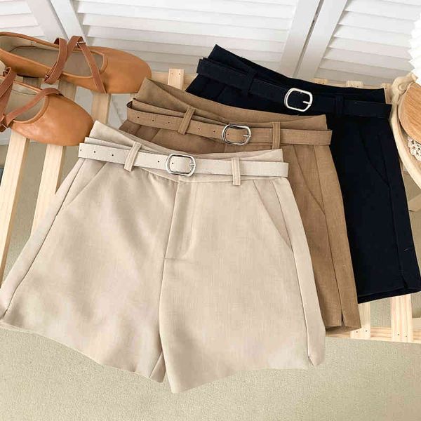 black suit shorts, casual wide-leg pants, high-waisted, thin a-line with belt, women's summer 210507, White;black
black suit shorts, casual wide-leg pants, high-waisted, thin a-line with belt, women's summer 210507, White;black