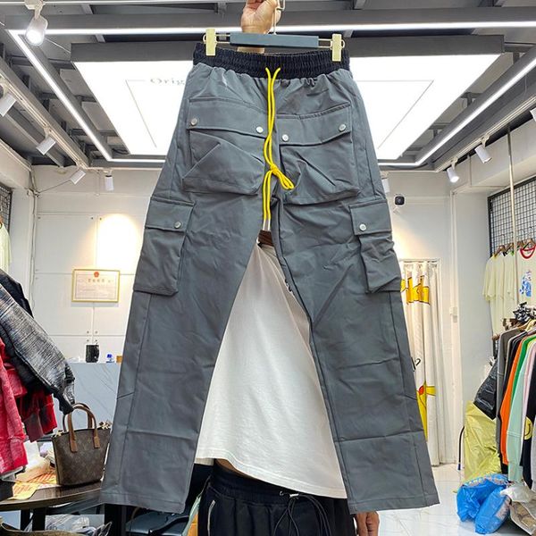 men's pants multi pockets men women yellow drawstring cargo overalls snap buckle trousers, Black
men's pants multi pockets men women yellow drawstring cargo overalls snap buckle trousers, Black