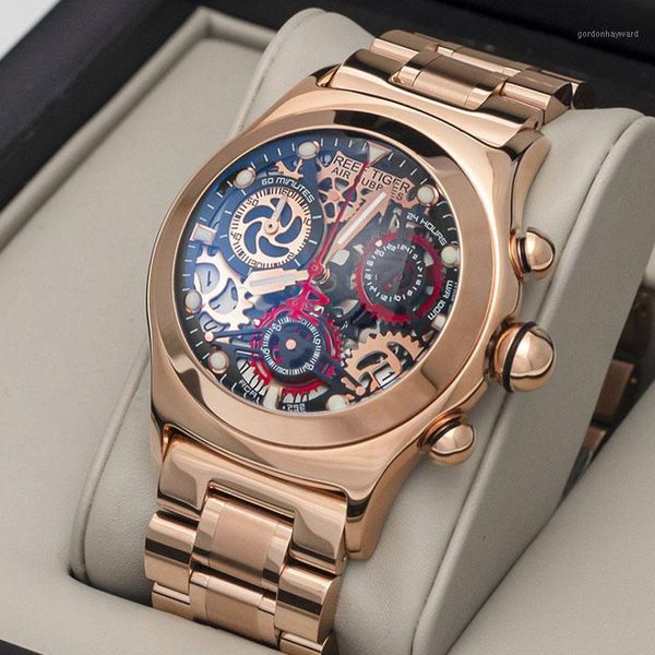 reef tiger/rt men chronograph sport watches skeleton dial with date business bracelet quartz watch relogio masculino wristwatches, Slivery;brown
reef tiger/rt men chronograph sport watches skeleton dial with date business bracelet quartz watch relogio masculino wristwatches, Slivery;brown