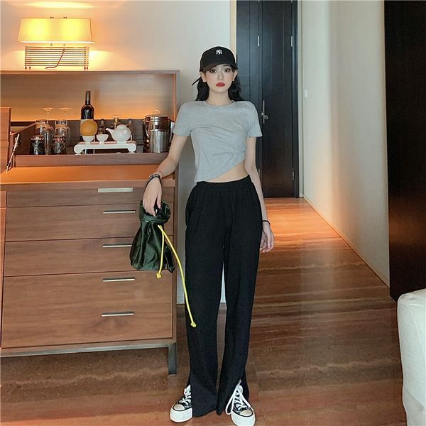 2021 new women's casual pants, high waist, long legs, straight, loose, uniform color, elastic, summer zfw7, Black;white 
2021 new women's casual pants, high waist, long legs, straight, loose, uniform color, elastic, summer zfw7, Black;white