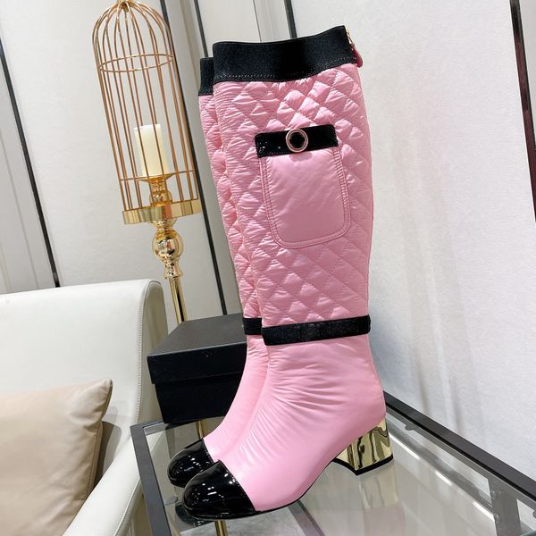 new arrived woman winter round toe long boot brand design gold chunky heel knee shoes size 35-41, Black
new arrived woman winter round toe long boot brand design gold chunky heel knee shoes size 35-41, Black