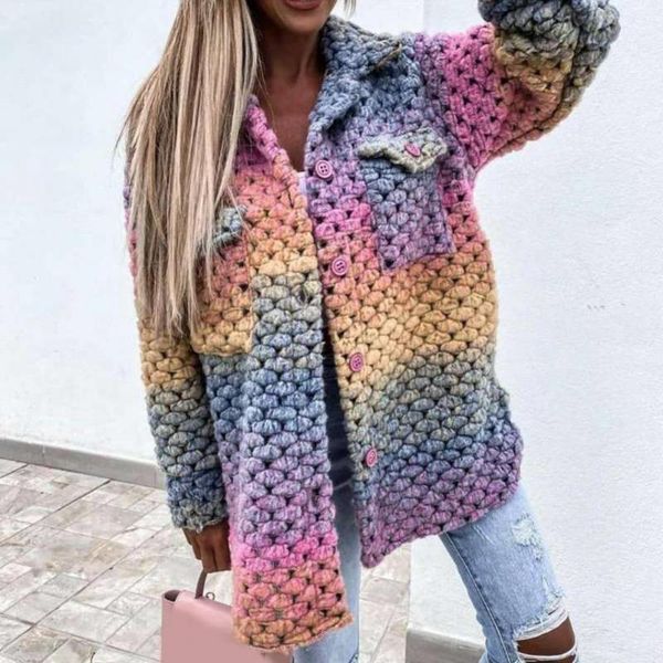 women's knits & tees 2021 autumn winter coat fashion rainbow color print cardigan pockets long sleeve lapel single breasted pocket loos, White
women's knits & tees 2021 autumn winter coat fashion rainbow color print cardigan pockets long sleeve lapel single breasted pocket loos, White