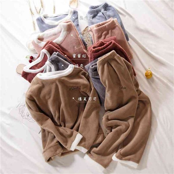 thick warm flannel pajamas sets winter women two piece pajama set solid female sleepwear home clothing women's suit 210423, White
thick warm flannel pajamas sets winter women two piece pajama set solid female sleepwear home clothing women's suit 210423, White