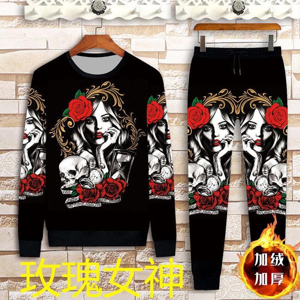 men's tracksuits autumn and winter plus velvet casual sweater fashion sports skull suit 3d beauty rose with two-piece, Gray
men's tracksuits autumn and winter plus velvet casual sweater fashion sports skull suit 3d beauty rose with two-piece, Gray