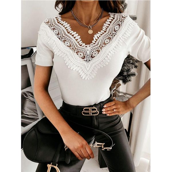 women's t-shirt women t-shirts slim summer lace floral stitching v-neck short sleeves casual tee shirts female hollow office lady, White
women's t-shirt women t-shirts slim summer lace floral stitching v-neck short sleeves casual tee shirts female hollow office lady, White