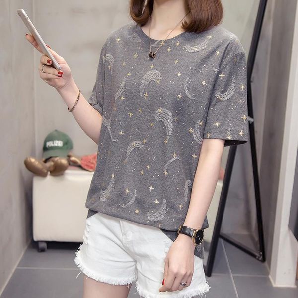women's t-shirt summer 2021 fashion feather printing short-sleeved female casual loose large size personality and comfort women, White
women's t-shirt summer 2021 fashion feather printing short-sleeved female casual loose large size personality and comfort women, White