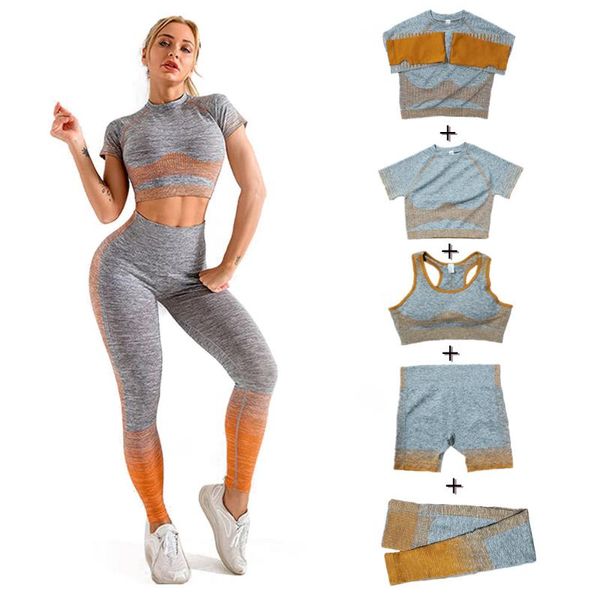 2/3/ 5pcs seamless stripe yoga set workout gym women clothing fitness short crop high waist leggings shorts sport suits outfits, White;red
2/3/ 5pcs seamless stripe yoga set workout gym women clothing fitness short crop high waist leggings shorts sport suits outfits, White;red
