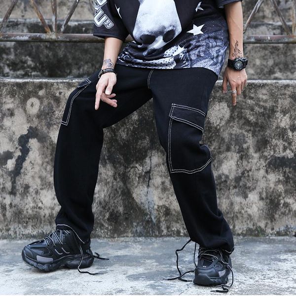 men's jeans summer black big-pocket open-line hong kong style loose wild trendy lace-up men and women same wide-leg pants in, Blue
men's jeans summer black big-pocket open-line hong kong style loose wild trendy lace-up men and women same wide-leg pants in, Blue
