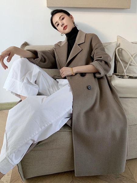 women's wool & blends autumn and winter 20 double-sided cashmere coat knee length suit collar simple high-end women, Black
women's wool & blends autumn and winter 20 double-sided cashmere coat knee length suit collar simple high-end women, Black