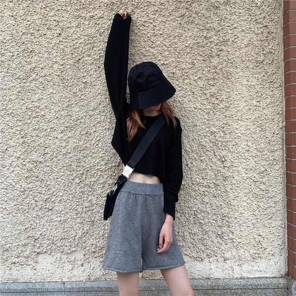 women's shorts fry street age minor fashion knitted sports wide leg summer 2021, White;black
women's shorts fry street age minor fashion knitted sports wide leg summer 2021, White;black