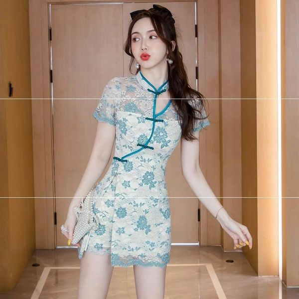 luxury casual dresses feier's improved cheongsam two-piece set hollow lace hook flower split drs shorts set, Black;gray
luxury casual dresses feier's improved cheongsam two-piece set hollow lace hook flower split drs shorts set, Black;gray