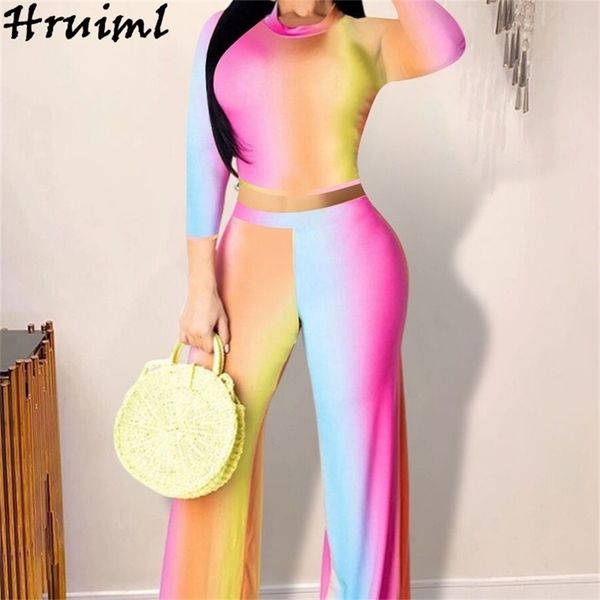two piece set women tie dye rainbow print o neck crop elastic waist full length wide leg pants autumn casual streetwear clothes 210513, White
two piece set women tie dye rainbow print o neck crop elastic waist full length wide leg pants autumn casual streetwear clothes 210513, White