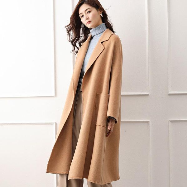women's wool & blends south korea dongdamen autumn and winter double faced cashmere coat simple loose medium long pure handmade tweed, Black
women's wool & blends south korea dongdamen autumn and winter double faced cashmere coat simple loose medium long pure handmade tweed, Black