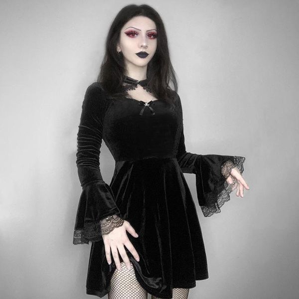 casual dresses fall 2021 black hollow-out dress stitching lace flared sleeves long high waist club gothic outfit alt cloth, Black;gray
casual dresses fall 2021 black hollow-out dress stitching lace flared sleeves long high waist club gothic outfit alt cloth, Black;gray