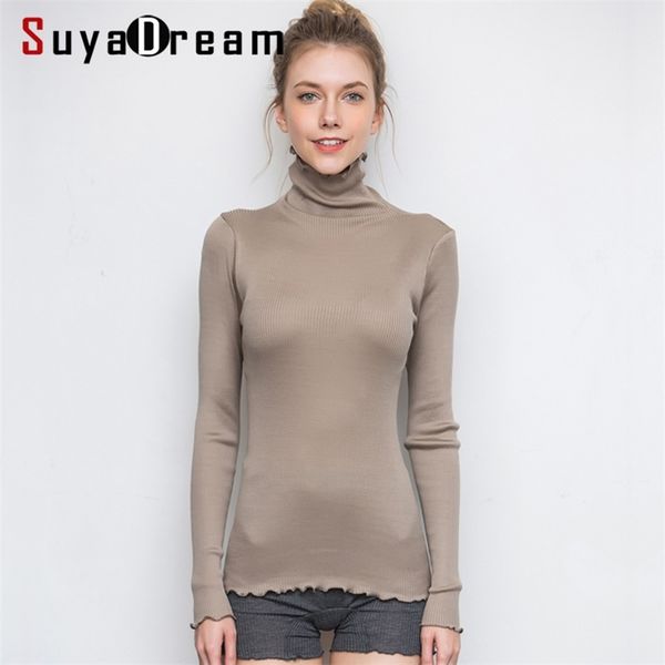 suyadream women solid turtleneck pullovers 80%silk 20%cotton slim fit rib sweaters autumn winter bottoming knit wear 210922, White;black
suyadream women solid turtleneck pullovers 80%silk 20%cotton slim fit rib sweaters autumn winter bottoming knit wear 210922, White;black