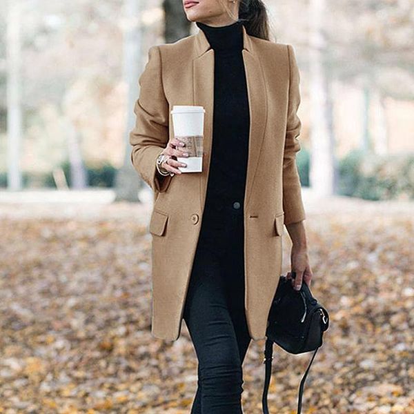 women's wool & blends women long coat 2021 autumn winter lapel sleeve coats office ladies solid slim overcoat outwear, Black
women's wool & blends women long coat 2021 autumn winter lapel sleeve coats office ladies solid slim overcoat outwear, Black