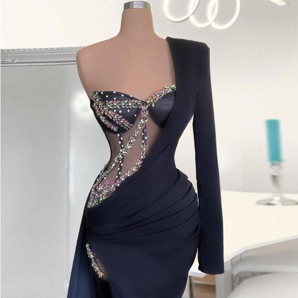 party dresses real image one shoulder navy blue mermaid evening long sleeves crystals pageant dress high slit simple prom gowns, White;black
party dresses real image one shoulder navy blue mermaid evening long sleeves crystals pageant dress high slit simple prom gowns, White;black